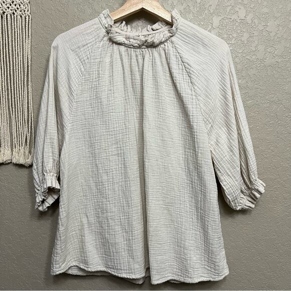 Anthro Sundays Alex Gauze Top 2 Women Cottagecore Coastal Grandmacore Natural - Picture 1 of 9